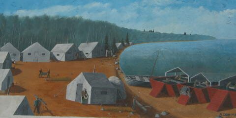 Myndskreyting á hafnarbakkanum í Gimli