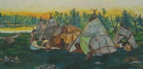 Myndskreyting á hafnarbakkanum í Gimli